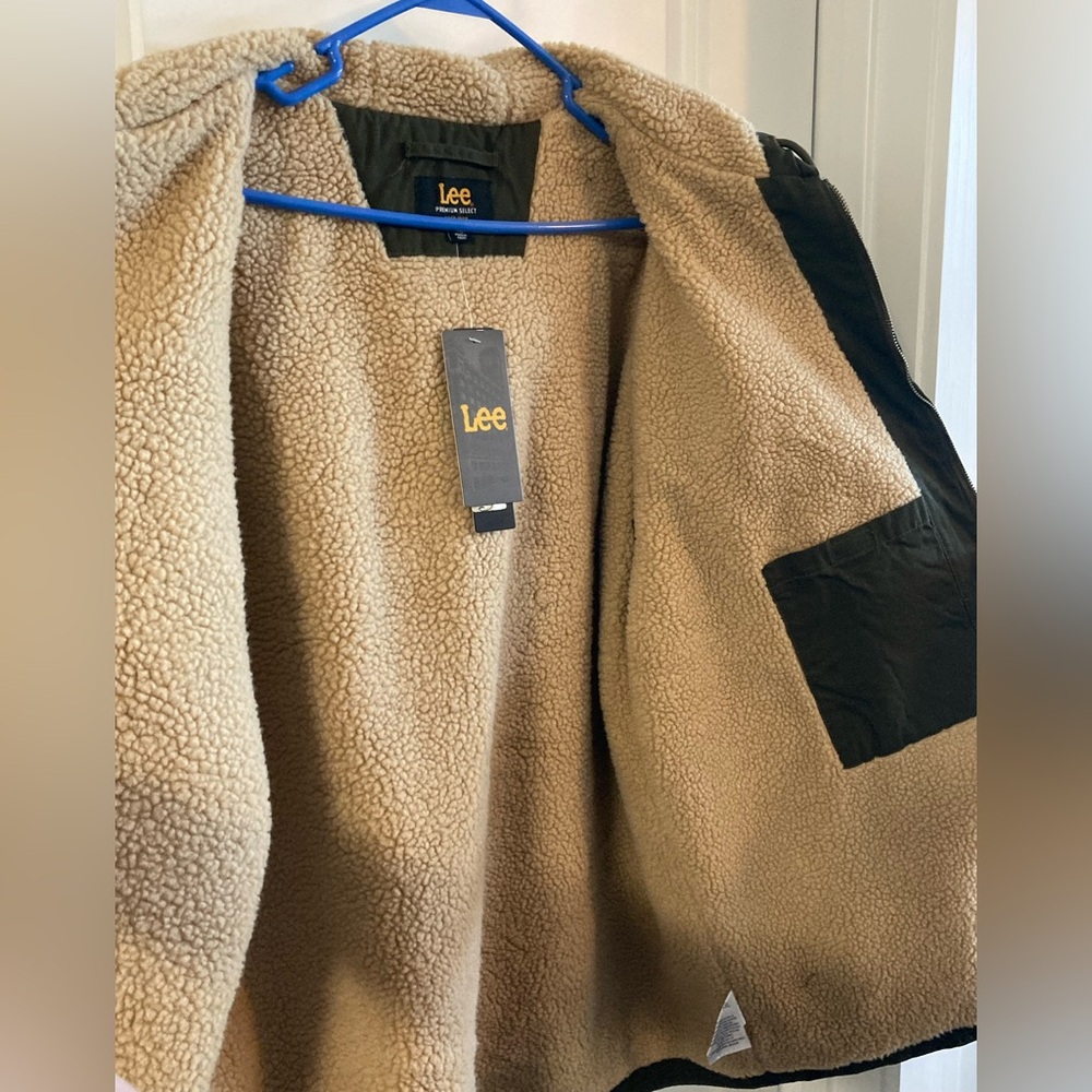 Lee Men’s Heavyweight Sherpa Lined Hooded Workwear Jacket Olive Green - Picture 4 of 10